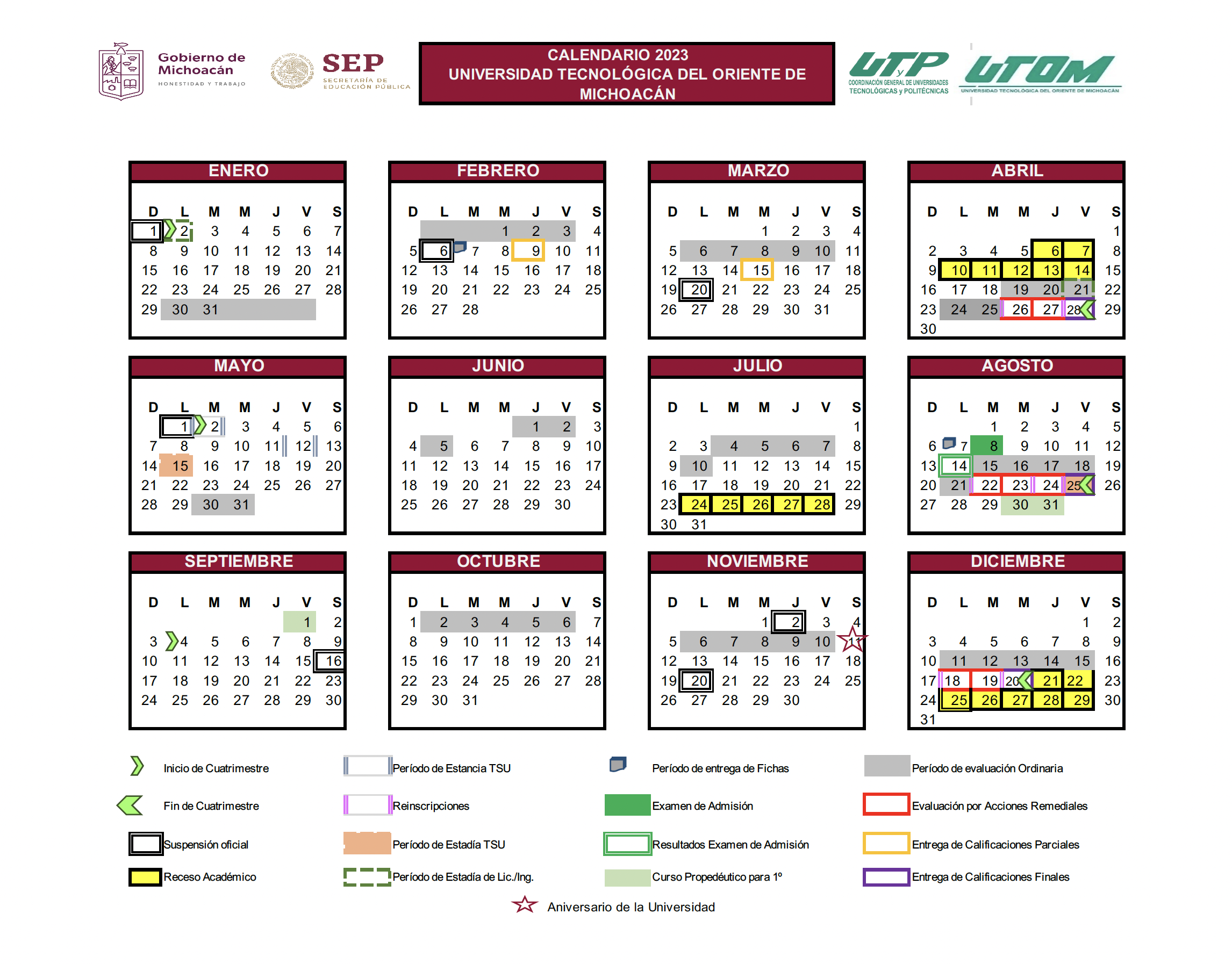 Calendario Académico Vigente Universidad Tecnológica Del Oriente De Michoacán 3239